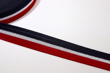 elastische Glam Stripes - blau/rot/silber Lurex - 2,5 cm